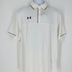 New Under Armour Men's "Heat Gear" Loose Fit Polo White/Green Size: L